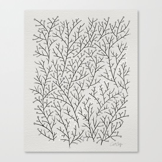 Berry Branches – Silver & Black Canvas Print