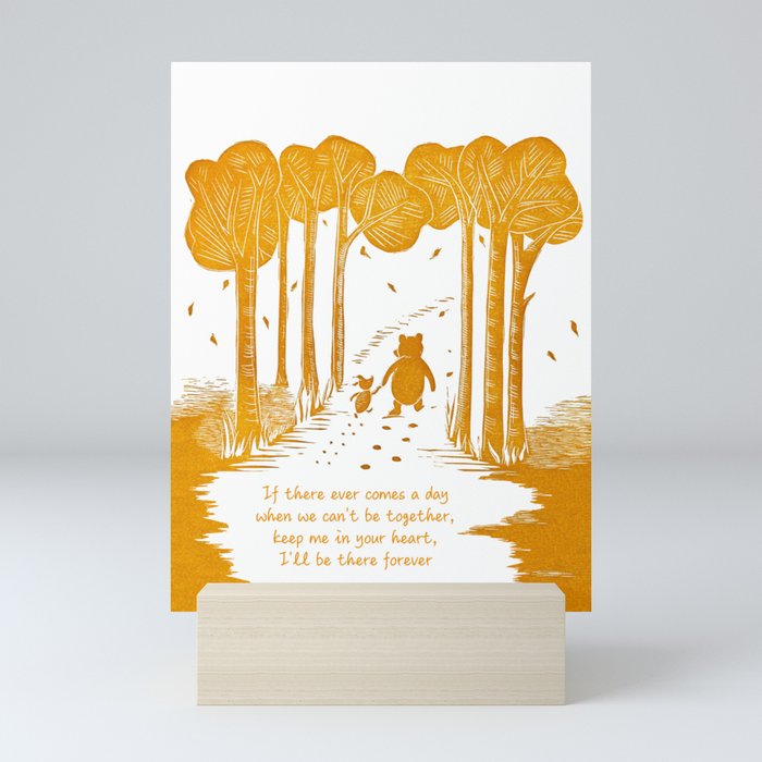 Pooh "If there ever comes a day" friendship quote linocut Mini Art Print