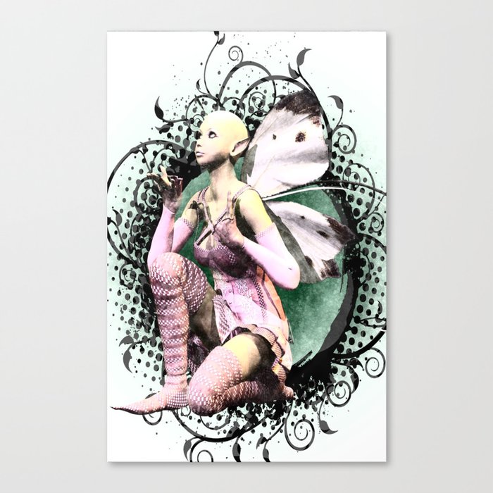 Pink Butterfly Fairy Kneeling Canvas Print