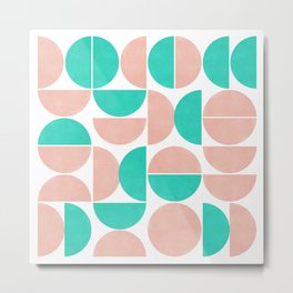 Pink and turquoise pastel modern Mid-Century shapes Metal Print