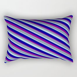 [ Thumbnail: Light Slate Gray, Light Blue, Dark Blue, and Purple Colored Lines/Stripes Pattern Rectangular Pillow ]