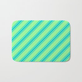 [ Thumbnail: Green & Dark Turquoise Colored Lines/Stripes Pattern Bath Mat ]