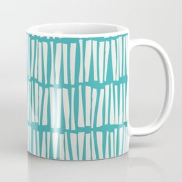 Alabaster White Vertical Dash Stripe Line Pattern on Aqua Teal Turquoise Parable to Aquarium SW 6767 Mug