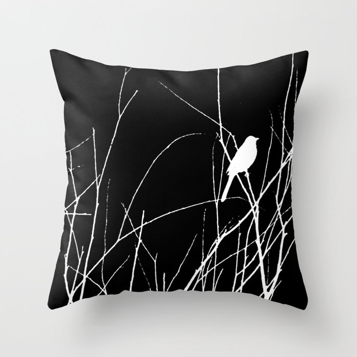 Lonely Bird On a Willow Tree Throw Pillow
