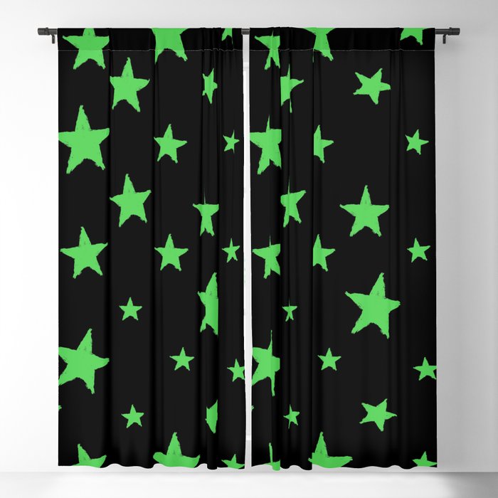 Hand-Drawn Stars (Green & Black Pattern) Blackout Curtain