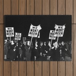 We Want Beer Too! Women Protesting Against Prohibition black and white photography - photographs Outdoor Rug