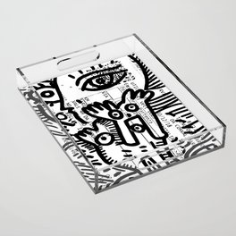 Creatures Graffiti Black and White on French Train Ticket Acrylic Tray