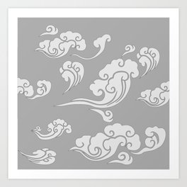 Cloud Swirls - White Art Print