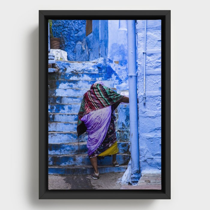 Climbing stairs - Jodhpur - Rajastan - India Framed Canvas