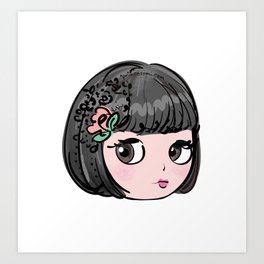 blythe doll face, black hair illustration Art Print