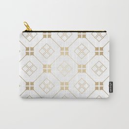 Golden Colored Art Nouveau Square Geometric Pattern Carry-All Pouch