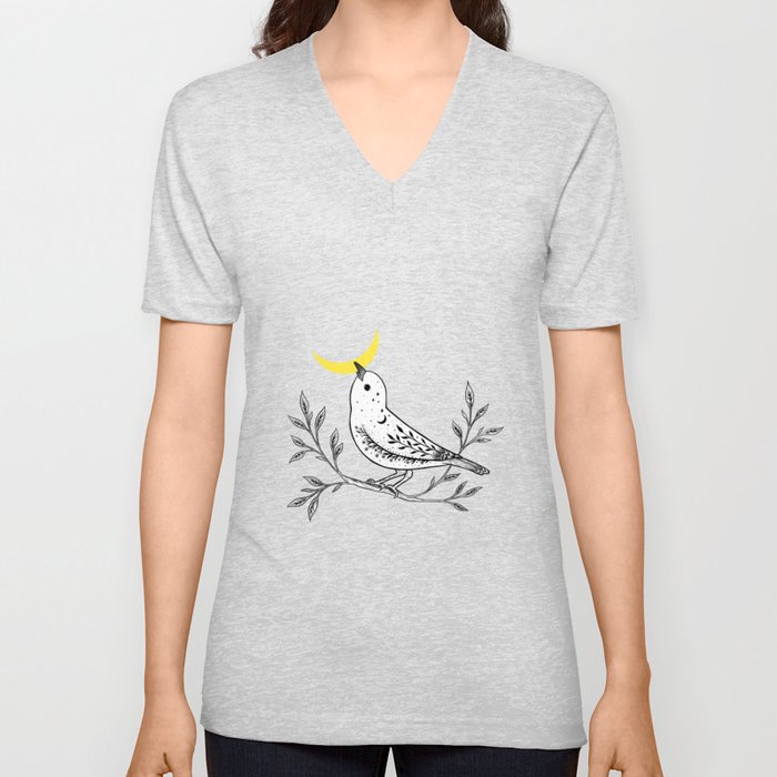 Moon Bird V Neck T Shirt