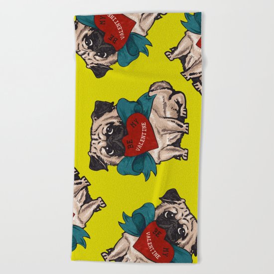 Be My Valentine Pug Beach Towel