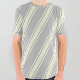 [ Thumbnail: Grey and Beige Colored Lines/Stripes Pattern All Over Graphic Tee ]