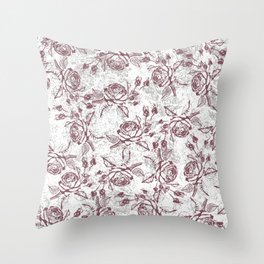 Vintage white gray burgundy floral marble Throw Pillow