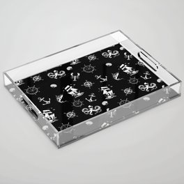 Black And White Silhouettes Of Vintage Nautical Pattern Acrylic Tray