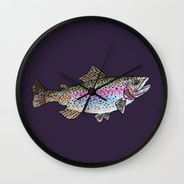 Rainbow Trout Drawing  Wall Clock | Rainbowtrout, Digital, Fishermanart, Darkpurple, Fishdrawing, Cabindecor, Fishillustration, Fisherman, Drawing, Fishing 