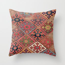 Rosettes Diamond and Stars // 19th Century Colorful Red Black Dusty Blue Space Ornate Accent Pattern Throw Pillow