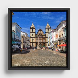 Brazil Photography - Beautiful Town Square Under The Blue Sky Framed Canvas