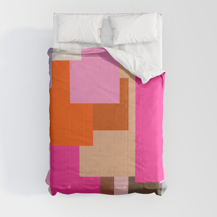 Color Block Print Pink Geometric Retro Wall Art Mid Century Modern Pattern Abstract Comforter