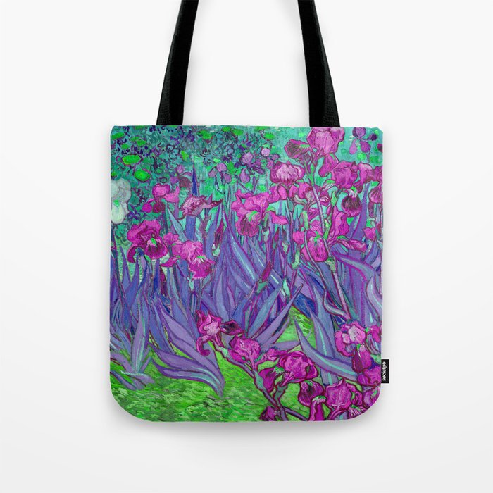 Vincent Van Gogh Irises Painting Violet Fuchsia Palette Tote Bag