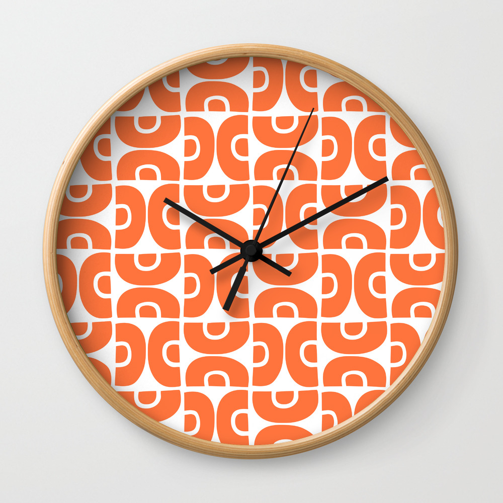 Groovy Mid Century Modern Pattern Orange Wall Clock Groovy Mid Century Modern Pattern Orange Wall Clock
