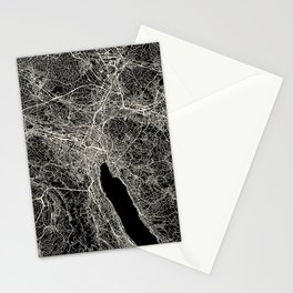 Zurich Switzerland - City Map - Black and White Aesthetic - map, gift, small, retro, city, cozy Stationery Card
