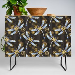 Steampunk Seamless with Mechanical Dragonflies Credenza