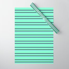 [ Thumbnail: Aquamarine, Forest Green, and Slate Blue Colored Lined Pattern Wrapping Paper ]