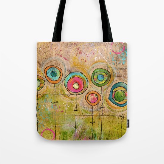 3 orange, 2 green, 3 blue flowers Tote Bag