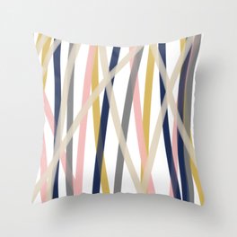 Ribbon Abstract in Mustard Yellow, Blush Pink, Navy Blue, Grey, Almond, and White Minimalist Modern Pattern Throw Pillow