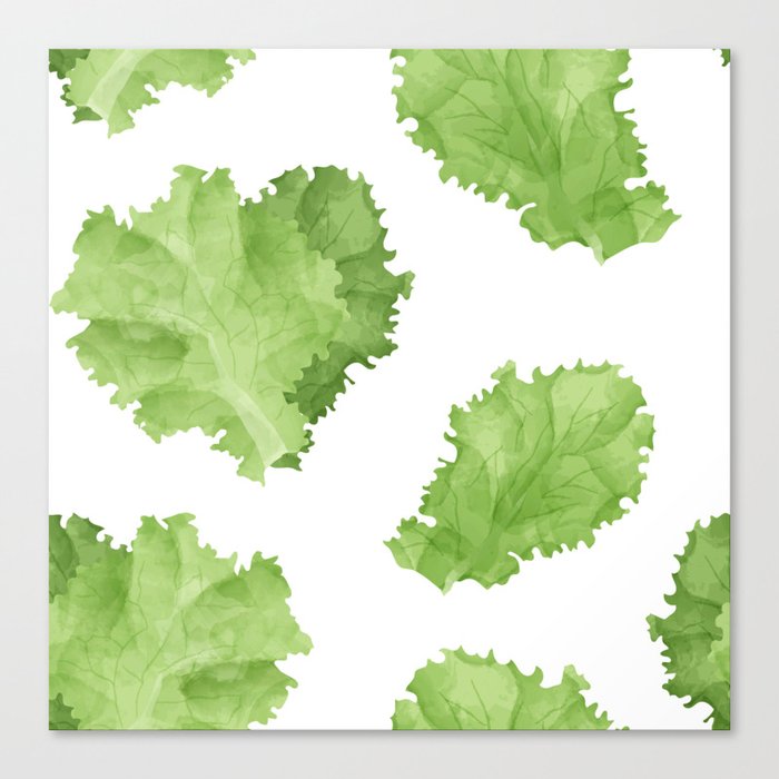 Green lettuce leaf watercolor seamless pattern Canvas Print