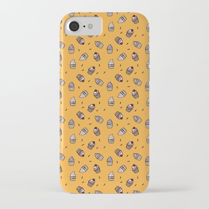 Cozy cupcake pattern design on yellow iPhone Case