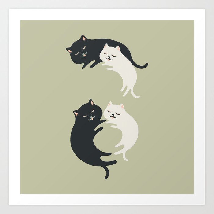 Hidden cat 26 before yin yang hug v2 Art Print