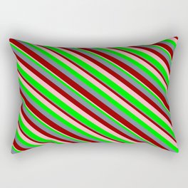 [ Thumbnail: Slate Gray, Dark Red, Light Pink, and Lime Colored Stripes/Lines Pattern Rectangular Pillow ]