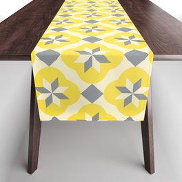 Illuminating Yellow Islamic tiles geometric stars Table Runner