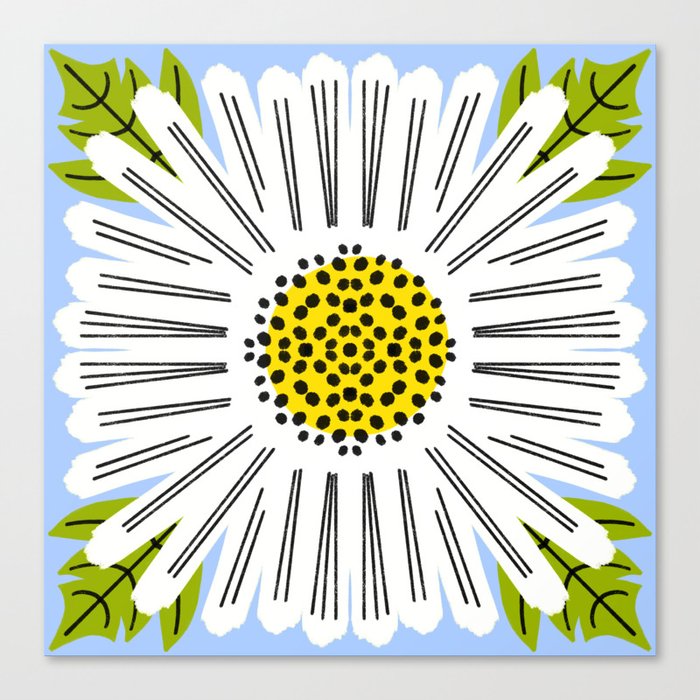 Modern Daisy Spring Flower Sky Blue Canvas Print
