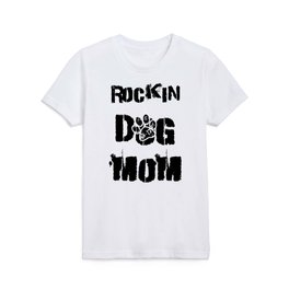Music Rocking Dog Mom Black and White Typography Kids T Shirt