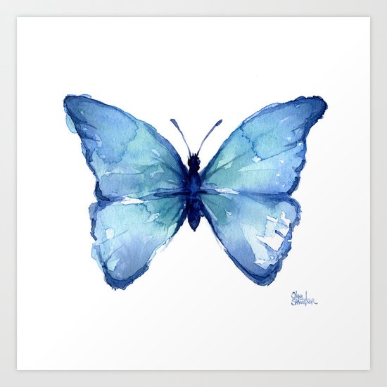 Blue Butterfly Watercolor Art Print
