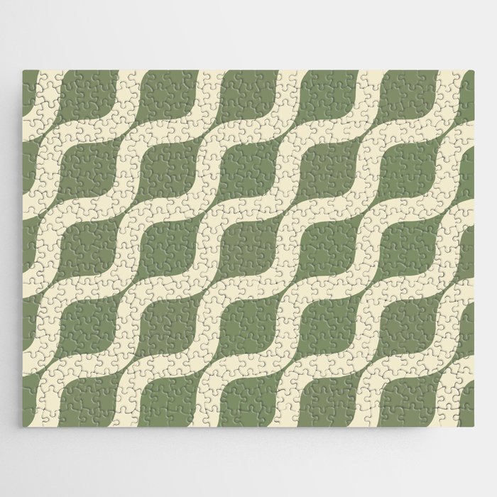 Midcentury Colorful  Geometric Curved lines pattern - Retro Green Jigsaw Puzzle