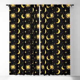Sun,half moon,stars,cosmic art,celestial,black background  Blackout Curtain