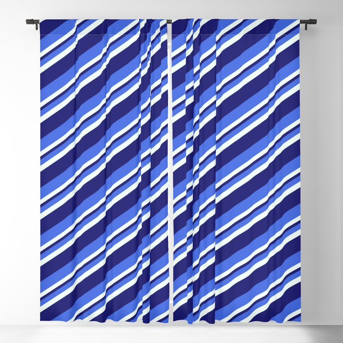Royal Blue, Mint Cream & Midnight Blue Colored Striped Pattern Blackout Curtain