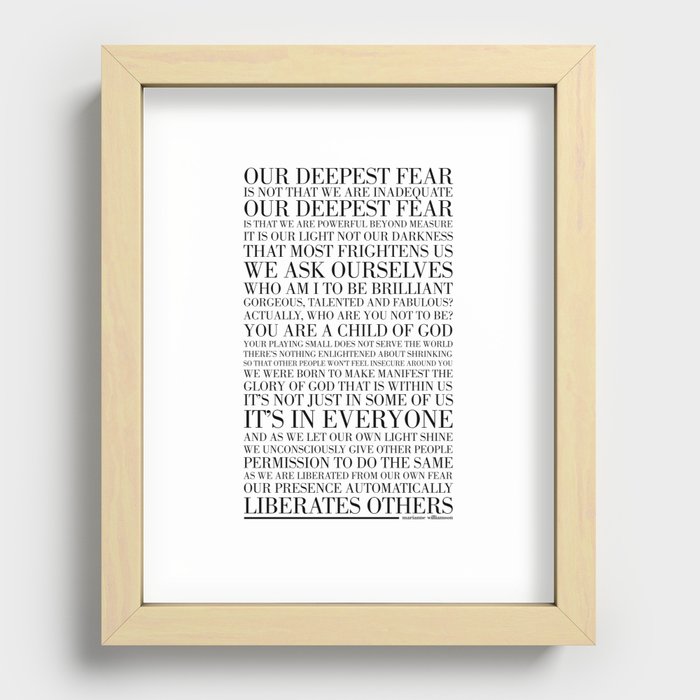 Our Deepest Fear by Marianne Williamson Recessed Framed Print