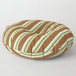 [ Thumbnail: Green, Brown & Mint Cream Colored Lines Pattern Floor Pillow ]