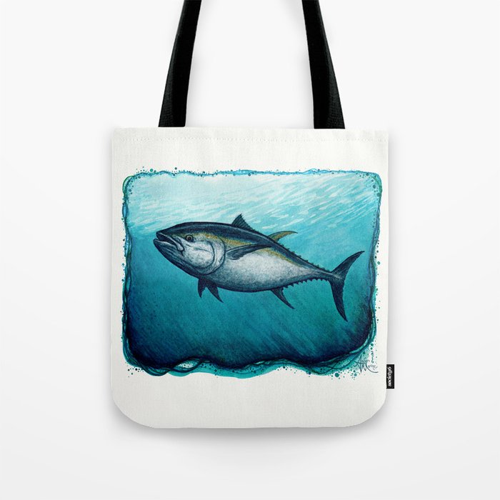 Bluefin Tuna Watercolor Painting By Amber Marine Copyright 2017 Tote Bag Aroseart