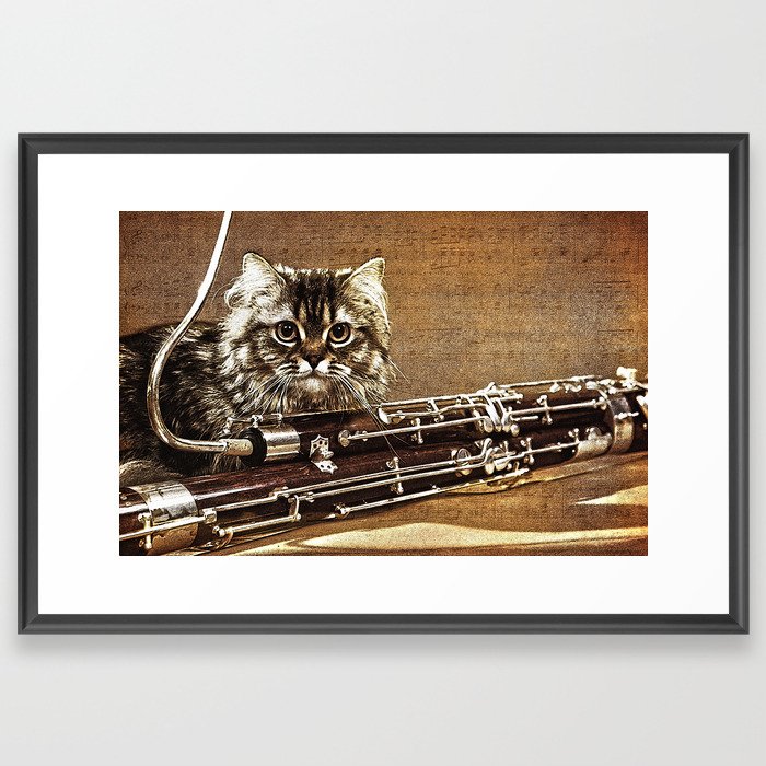 Music was my first love - cat and bassoon Framed Art Print