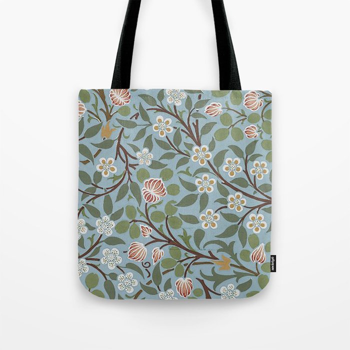 William Morris Vintage Blue Clover Floral Pattern -Botanical Victorian Design Tote Bag