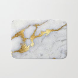 White and Gray Marble and Gold Metal foil Glitter Effect Bath Mat