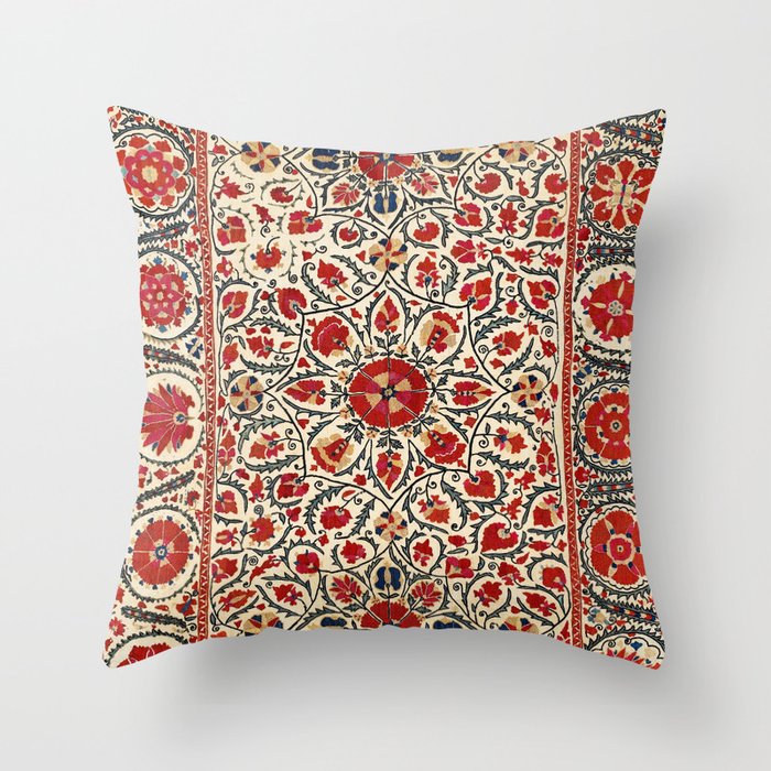 Bokhara Suzani Uzbekistan Colorful Embroidery Print Throw Pillow