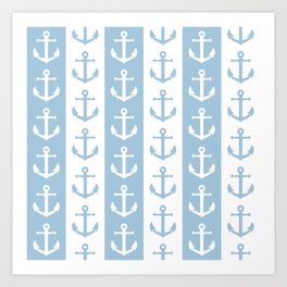 Nautical Sailor Stripes with Anchor Pattern Pale Blue 241 Art Print